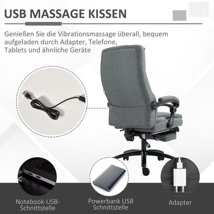 Masāžas biroja krēsls ar atgāšanas funkciju, ergonomisks rakstāmgalda krēsls, regulējams augstums, vadītāja krēsls, pelēks