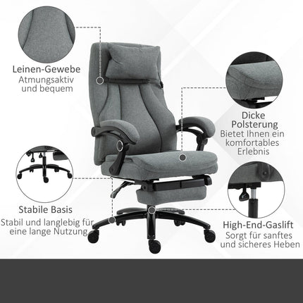 Masāžas biroja krēsls ar atgāšanas funkciju, ergonomisks rakstāmgalda krēsls, regulējams augstums, vadītāja krēsls, pelēks