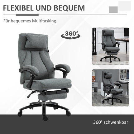 Masāžas biroja krēsls ar atgāšanas funkciju, ergonomisks rakstāmgalda krēsls, regulējams augstums, vadītāja krēsls, pelēks