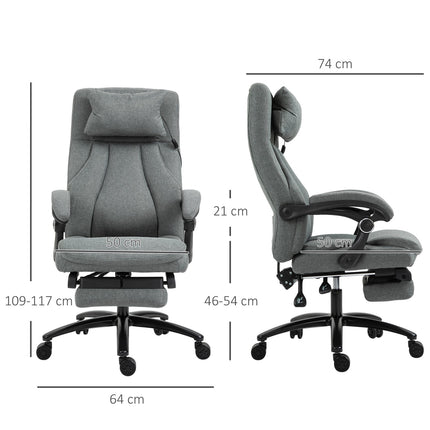 Masāžas biroja krēsls ar atgāšanas funkciju, ergonomisks rakstāmgalda krēsls, regulējams augstums, vadītāja krēsls, pelēks
