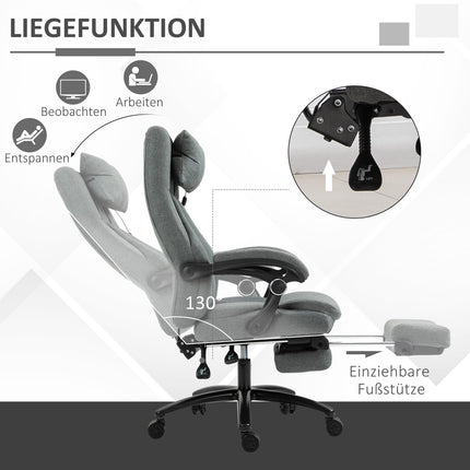 Masāžas biroja krēsls ar atgāšanas funkciju, ergonomisks rakstāmgalda krēsls, regulējams augstums, vadītāja krēsls, pelēks