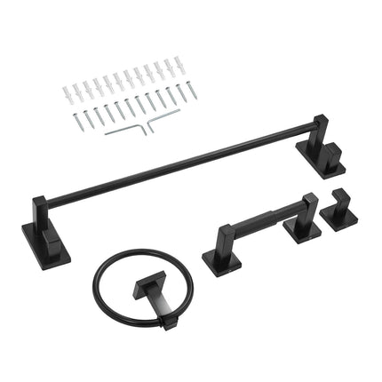 Matte Black Bathroom Hardware Set, 4-Piece Stainless Steel, 24-Inch Bar