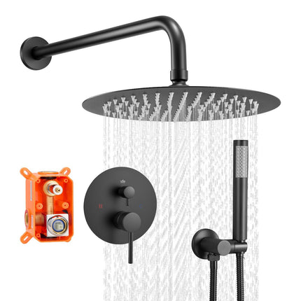 Matte Black Shower Faucet Set, 10-Inch Rain Head, Handheld