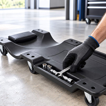 Mechanic's Creeper 150 kg with Padded Headrest, 6 Castors, Black