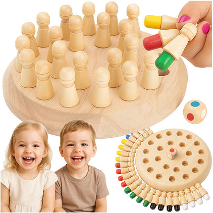 Memory Chess Game – Wooden Board, 24 Pawns