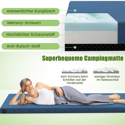 Memory foam kempinga matracis ar ūdensnecaurlaidīgu pārklājumu 188 x 78 x 6,5 cm tumši zils