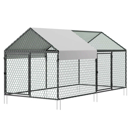 Metal Chicken Coop 1x2x1 m, Waterproof Cover, 2 Doors