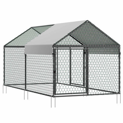 Metal Chicken Coop 1x2x1 m, Waterproof Cover, 2 Doors