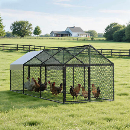 Metal Chicken Coop 1x3x1 m, Waterproof Cover, 3 Doors