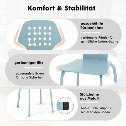 Metāla ēdamistabas krēslu komplekts, 4 gab., zils, ergonomiska atzveltne
