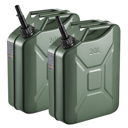 Metal Fuel Jerry Can 20L, Spout, Handle, 2-Pack