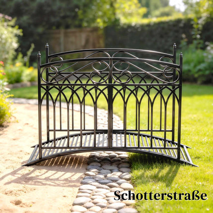Metāla dārza tiltiņš ar drošības margām, 135,5 cm, melns