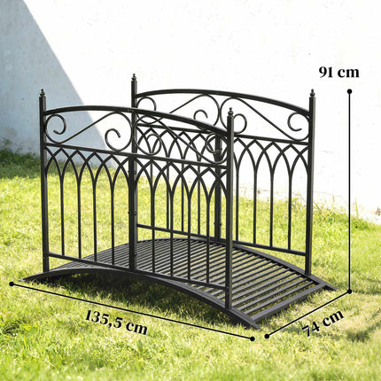 Metāla dārza tiltiņš ar drošības margām, 135,5 cm, melns