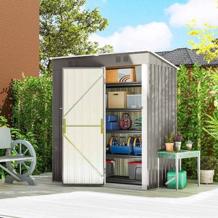 Metal Garden Shed 1.37 m² Lockable with Vents and Pent Roof, 163 x 90 x 179 cm