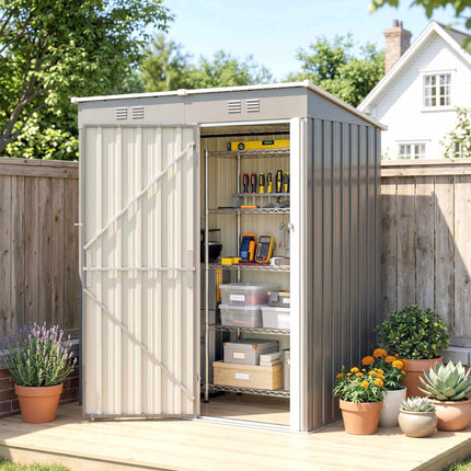 Metal Garden Shed 1.37 m² Lockable with Vents and Pent Roof, 163 x 90 x 179 cm