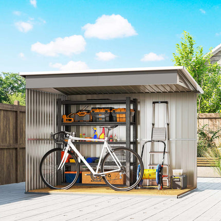 Metal Garden Shed 260 x 177 x 190 cm with Window, Wide Lockable Door, Light Grey