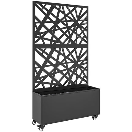 Metāla puķu kaste ar režģi, riteņiem, 90x30x160 cm