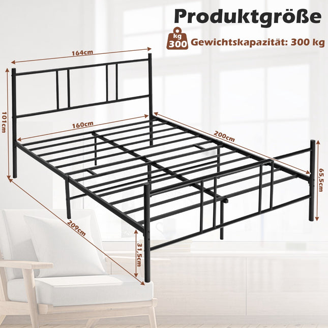 Metāla platformas gultas rāmis 200 x 160 cm, galvgalis, melns