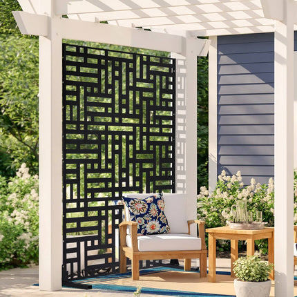 Metal Privacy Screen, 3-Panel Freestanding, 47 x 76 in, Black