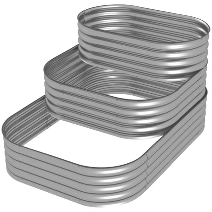 Metāla paaugstināta puķu dobe, 3 līmeņu puķu kaste, pašu darināta puķu kaste, garšaugu dobe ar drošības malām, dārzeņu dobe dārzam, balkonam, sudraba krāsā