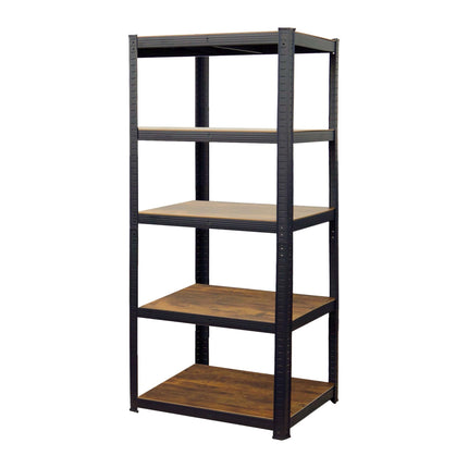 Metal Storage Rack with 5 Wood-Effect Shelves, 500 kg Load, Black, Brown