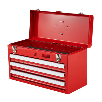 Metal Tool Box, 20.5-Inch, 3-Drawer, Locking, Red