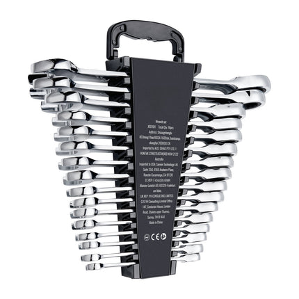 Metric Ratcheting Combination Wrench Set, 16-Piece 8–24mm Rack