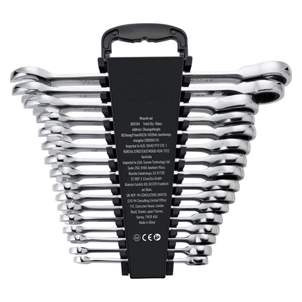 Metric Ratcheting Combination Wrench Set, 16-Piece 8–24mm Rack