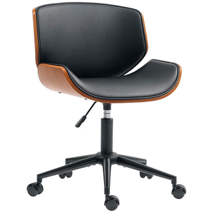 Vidusgadsimta moderns mākslīgās ādas biroja krēsls, ergonomisks, melns