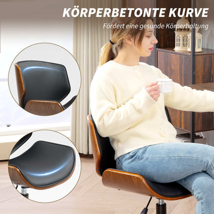 Vidusgadsimta moderns mākslīgās ādas biroja krēsls, ergonomisks, melns