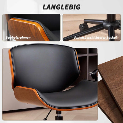 Vidusgadsimta moderns mākslīgās ādas biroja krēsls, ergonomisks, melns