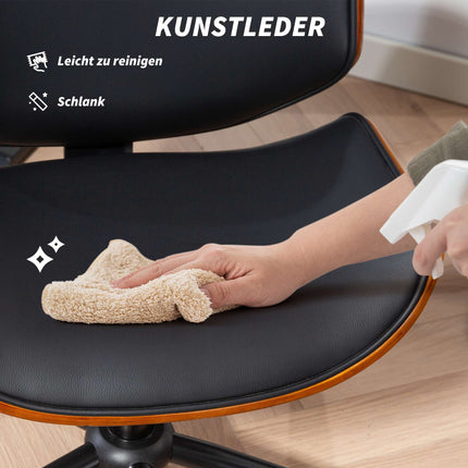 Vidusgadsimta moderns mākslīgās ādas biroja krēsls, ergonomisks, melns
