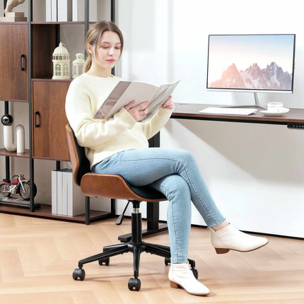 Vidusgadsimta moderns mākslīgās ādas biroja krēsls, ergonomisks, melns