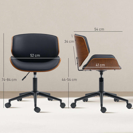 Vidusgadsimta moderns mākslīgās ādas biroja krēsls, ergonomisks, melns