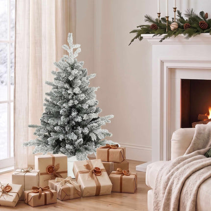 Mini Christmas Tree 90 cm with 296 Tips and Snow Effect, Green, White Pot