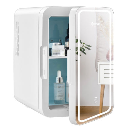 Mini ledusskapis, 10 l, pārnēsājams, ar LED spoguli, 23 x 28 x 34 cm, balts