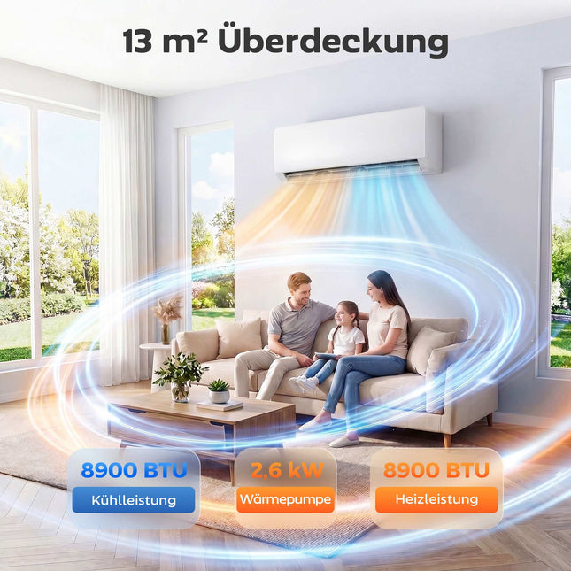 Mini Split maiņstrāvas siltumsūknis, 9000 BTU WiFi invertora komplekts