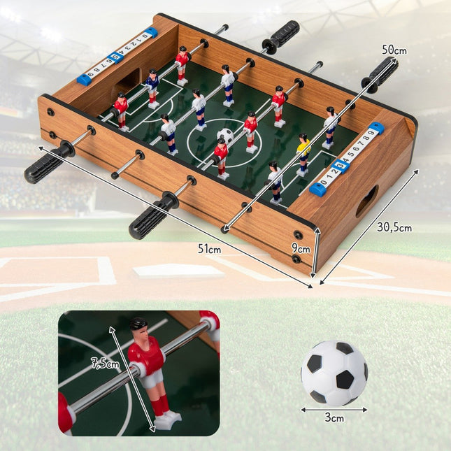 Mini futbola galds 2 spēlētājiem, vietu taupošs galda futbola galds ar izturīgu rokturi, 51 x 30,5 x 9 cm, dabīgs