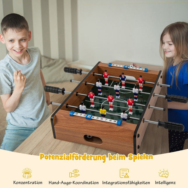 Mini futbola galds 2 spēlētājiem, vietu taupošs galda futbola galds ar izturīgu rokturi, 51 x 30,5 x 9 cm, dabīgs