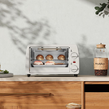 Mini krāsns 10 litri 750W Maza elektriskā krāsns ar temperatūru līdz 230°C Taimeris 60 minūtes Cepšanas panna un režģis 36,5x26x22 cm krēmbalts