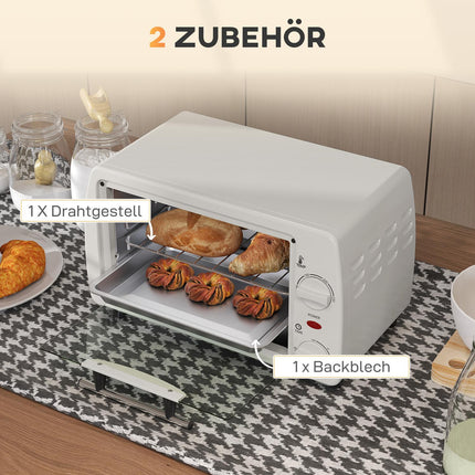 Mini krāsns 10 litri 750W Maza elektriskā krāsns ar temperatūru līdz 230°C Taimeris 60 minūtes Cepšanas panna un režģis 36,5x26x22 cm krēmbalts