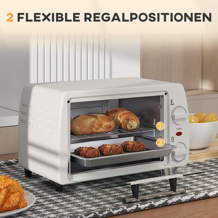 Mini krāsns 10 litri 750W Maza elektriskā krāsns ar temperatūru līdz 230°C Taimeris 60 minūtes Cepšanas panna un režģis 36,5x26x22 cm krēmbalts