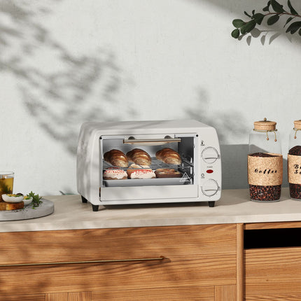 Mini krāsns 10 litri 750W Maza elektriskā krāsns ar temperatūru līdz 230°C Taimeris 60 minūtes Cepšanas panna un režģis 36,5x26x22 cm krēmbalts