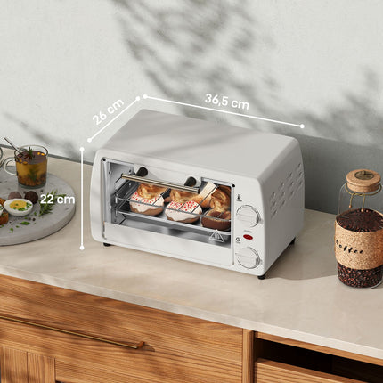 Mini krāsns 10 litri 750W Maza elektriskā krāsns ar temperatūru līdz 230°C Taimeris 60 minūtes Cepšanas panna un režģis 36,5x26x22 cm krēmbalts