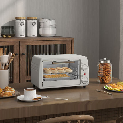 Mini krāsns 10 litri 750W Maza elektriskā krāsns ar temperatūru līdz 230°C Taimeris 60 minūtes Cepšanas panna un režģis 36,5x26x22 cm krēmbalts
