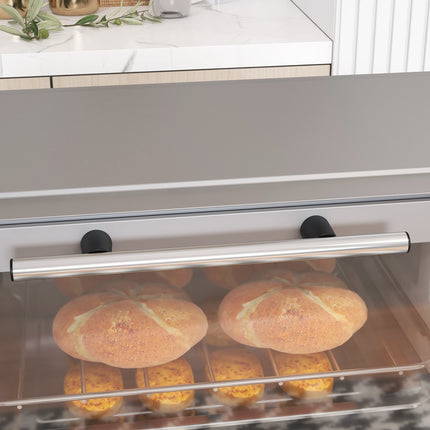 Mini krāsns 9L mini krāsns ar cepšanas paplāti, grila režģi, 100 °C-230 °C, ar regulējamu temperatūru un gatavošanas laiku, 60 min. taimeris, 750 W, nerūsējošais tērauds, sudrabs