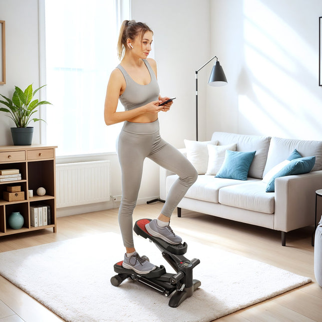 Mini stepper mājas stepper mājas trenerim ar LCD displeju, fitnesa stepper līdz 100 kg kāju treniņiem, mājas biroja fitnesa vingrinājumi, melni
