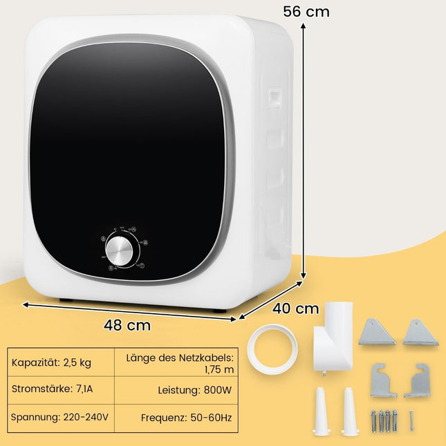 Mini tumble dryer 2.5KG with 5 programs up to 69℃ exhaust dryer 800W