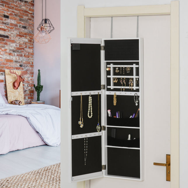 Spoguļskapītis ar LED rotaslietu skapītim, piekarināms ar durvīm, MDF, balts, 36,6 x 8 x 120 cm