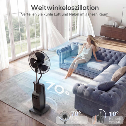 Smidzinošs pjedestāla ventilators ar tālvadības pulti, 3 ātrumi, 3,1 l tvertne